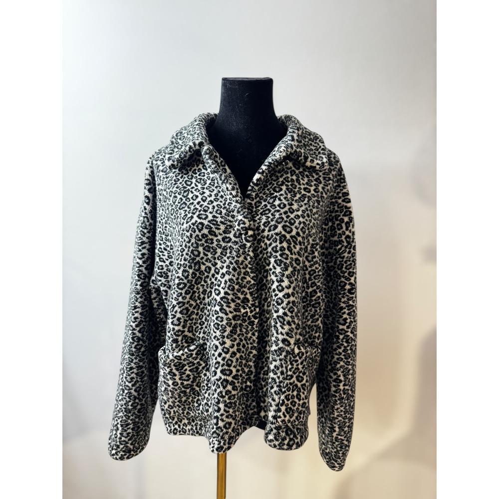 CPW Retro Vintage Leopard‎ Print Fleece Jacket Collared Long Sleeve Woman's coat